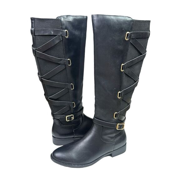 Thalia Sodi Black Faux Leather Veronika Boots - Size 10 - Picture 3 of 10